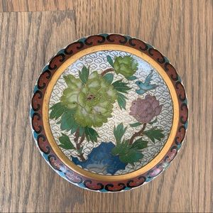 Vintage Antique Chinese Cloisonne Enamel Bowl Peonies